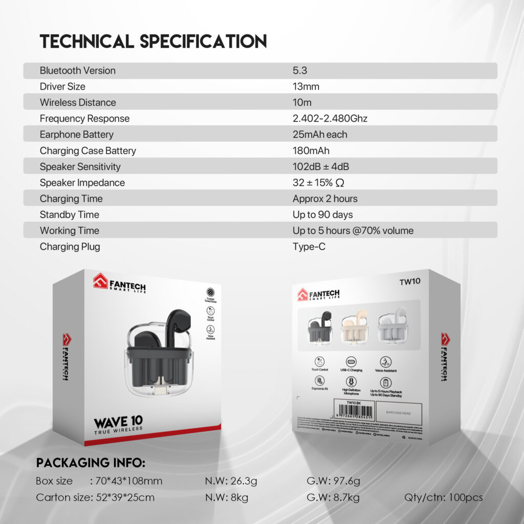 TWS BLUETTOTH WIRELESS WAVE 10 TW10 EARBUDS - Fantech Nepal | Gaming Store